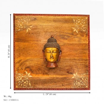 Brass Buddha on Wooden Panel