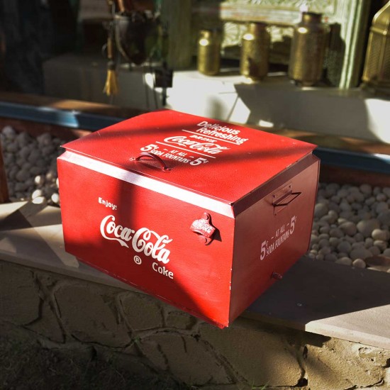 Classic Coca-Cola cooler box for home bar décor – top view