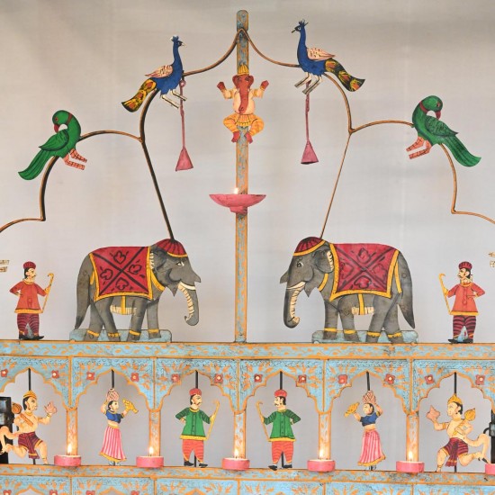 Reclaimed Multiple candle Stand With Traditional Artwork 