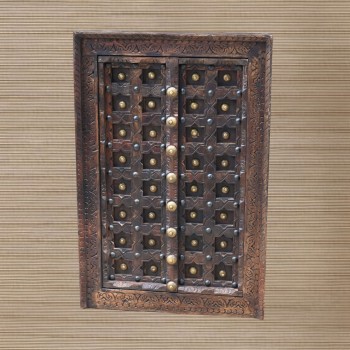 Antique Window Shaped Wall Decor With Brass Studs
