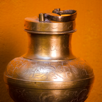 Handcrafted brass Ganga-jal kalash with handle – traditional Indian water pot front view