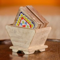 Distressed White Wooden Kite Shaped Coasters with Ceramic Tiles
