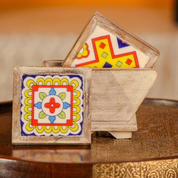 Distressed White Wooden Kite Shaped Coasters with Ceramic Tiles