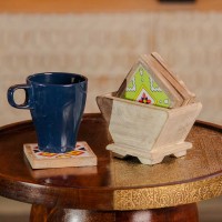 Distressed White Wooden Kite Shaped Coasters with Ceramic Tiles