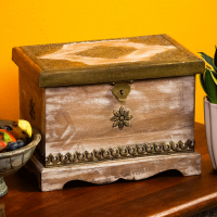 Distressed white wooden Jewellery box with brass hand work Distressed white wooden Jewellery box with brass hand work