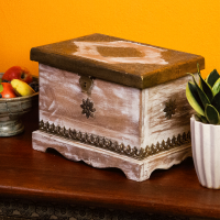 Distressed white wooden Jewellery box with brass hand work Distressed white wooden Jewellery box with brass hand work
