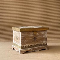 Distressed white wooden Jewellery box with brass hand work Distressed white wooden Jewellery box with brass hand work
