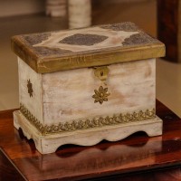Distressed white wooden Jewellery box with brass hand work