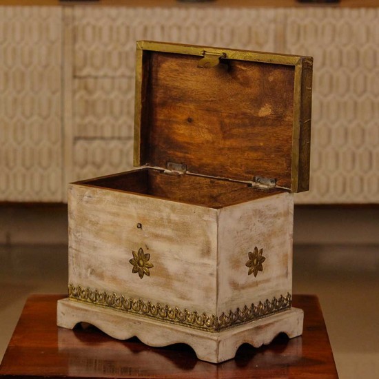 Distressed white wooden Jewellery box with brass hand work