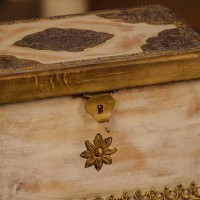 Distressed white wooden Jewellery box with brass hand work