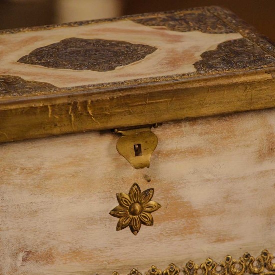 Distressed white wooden Jewellery box with brass hand work