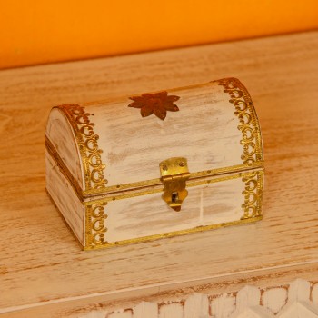 distressed white wooden jewellery box with brass work Indune