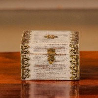 Elegant distressed white trinket box with brass hand work