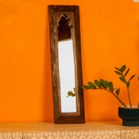 Handcrafted mirror frame made from reclaimed wood with natural textures and a rustic finish.