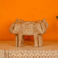 Handcarved natural wood four elephant decorative bowl stand Indian decor
