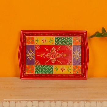 Small hand painted wooden serving tray paisley design Rajasthani decor