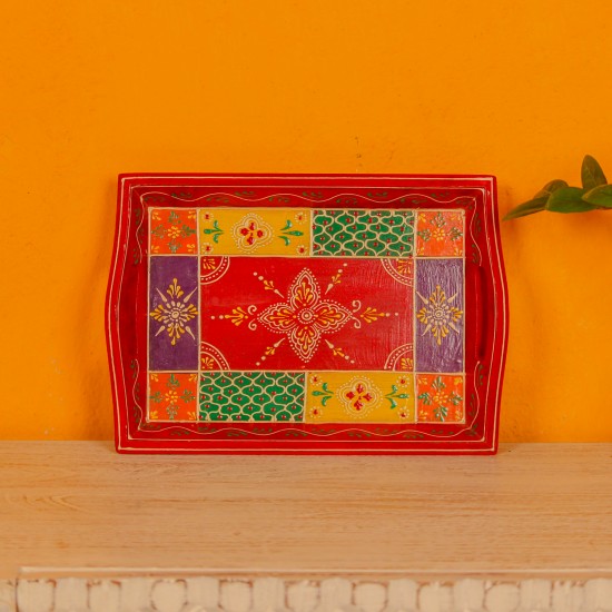 Small hand painted wooden serving tray paisley design Rajasthani decor
