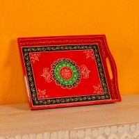 Medium hand painted decorative wooden tray buy Indian handicraft online