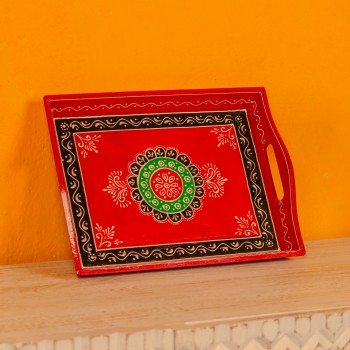 Medium hand painted decorative wooden tray buy Indian handicraft online