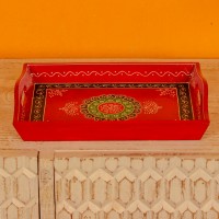 Medium hand painted decorative wooden tray buy Indian handicraft online