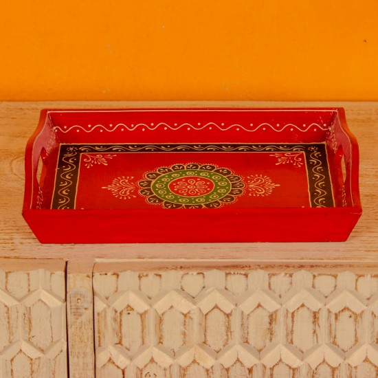 Medium hand painted decorative wooden tray buy Indian handicraft online
