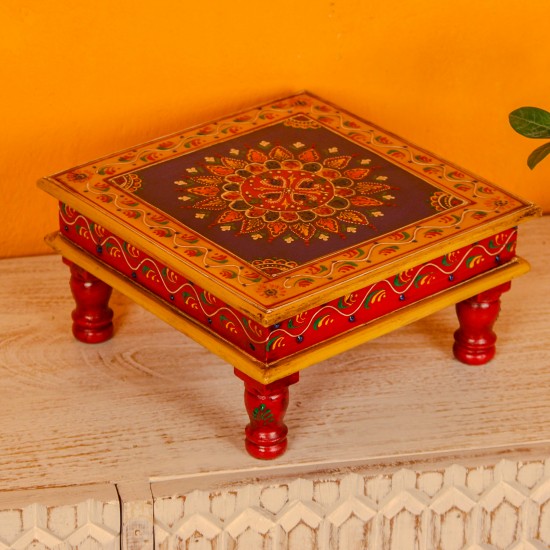 Hand painted wooden bajot chowki mandala design Rajasthani Indian decor