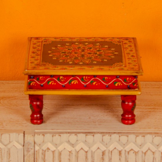 Hand painted wooden bajot chowki mandala design Rajasthani Indian decor