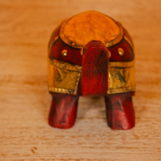 Maroon wooden tortoise figurine brass inlay Rajasthani Indian decor