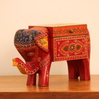Red Elephant Decorative Box Red elephant-shaped decorative box featuring colourful hand-painted patterns and a storage compartment.