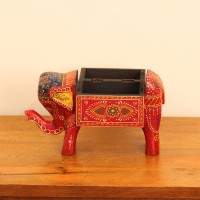 Red Elephant Decorative Box Red elephant-shaped decorative box featuring colourful hand-painted patterns and a storage compartment.
