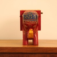 Red Elephant Decorative Box Red elephant-shaped decorative box featuring colourful hand-painted patterns and a storage compartment.