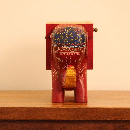 Red Elephant Decorative Box Red elephant-shaped decorative box featuring colourful hand-painted patterns and a storage compartment.