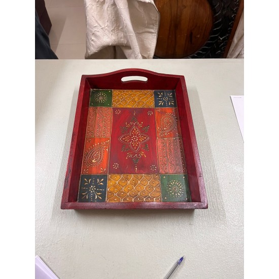 Antique Hand painted multi-color wooden tray - Medium