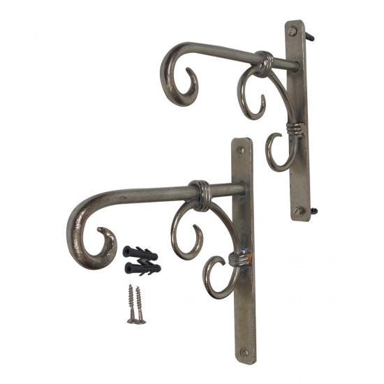 Iron Wall Bracket - Antique Silver - To Hang Lantern or Decorative Accessory (Set of Two)