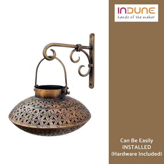 Iron Wall Bracket with Perforated Degchi Tea Light Holder - Antique Golden Iron Wall Bracket with Perforated Degchi Tea Light Holder - Antique Golden