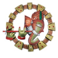 Hand-painted iron Ganesha frame isolated on white background — devotional wall décor piece for spiritual and festive home styling