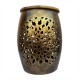 Perforated Stool with Wooden Top - Antique Golden Iron Craft