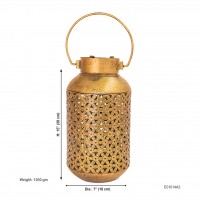 Iron Pot Tea Light - Perforated Antique Golden - height 15 inch