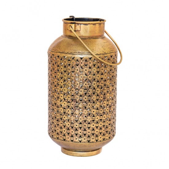Iron Pot Tea Light - Perforated Antique Golden - height 15 inch