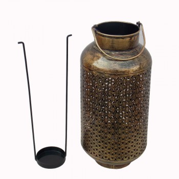 Iron Pot Tea Light - Perforated Antique Golden - height 10 inch (Plus Bracket)