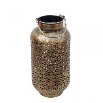 Iron Pot Tea Light - Perforated Antique Golden - height 12 inch