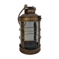 Antique Golden Iron Glass Lantern with Jute Sling