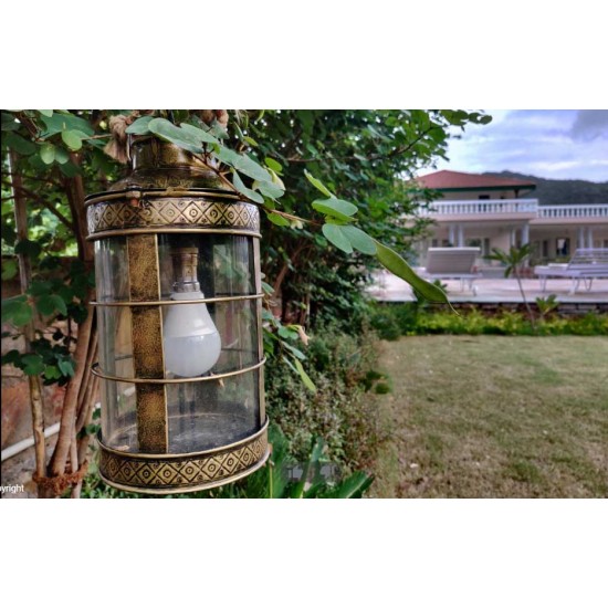 Antique Golden Iron Glass Electric Lamp with Jute Sling Antique Golden Iron Glass Electric Lamp with Jute Sling
