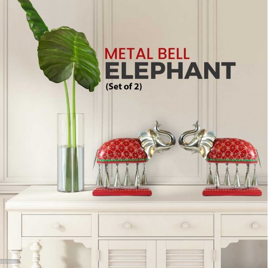 The Elephant with Metal Bells Statuette Set of Two