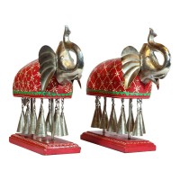 The Elephant with Metal Bells Statuette Set of Two