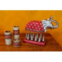 The Elephant with Metal Bells Statuette Set of Two