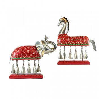 Elephant and Horse with Metal Bells (Set of Two)