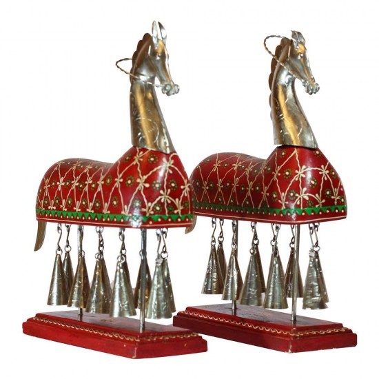 10 Bell Horse  Wood Hand Painted | Metal Set of Two