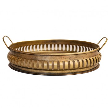 Iron Round  Tray Platter in Bass Finish Dia 10 inch 