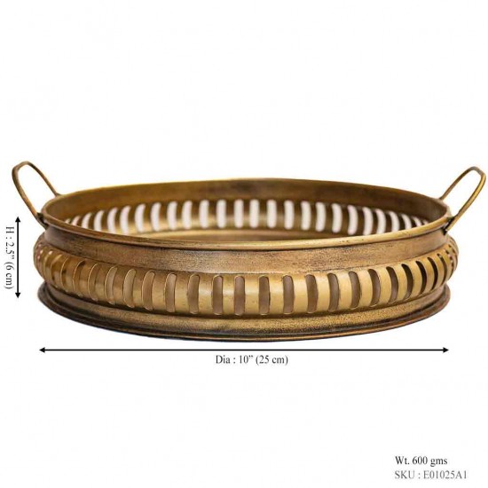 Iron Round  Tray Platter in Bass Finish Dia 10 inch 